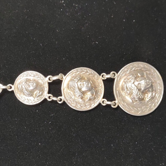 24" Silvertone Chain Link Necklace w/Triple Coin Medallion Pendant - Picture 2 of 5